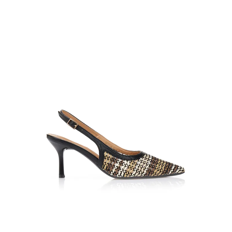 Γόβες ψάθινες μυτερές slingback ΜΑΥΡΟ