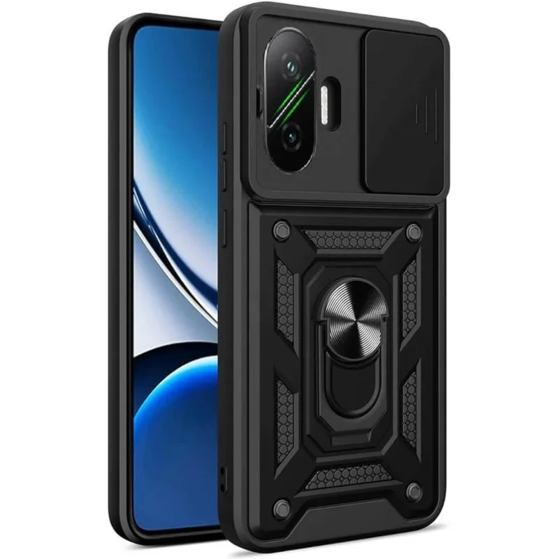 Θήκη Xiaomi Poco F7 Bodycell Armor Slide Ανθεκτική με Κάλυμμα για την Κάμερα & Μεταλλικό Ring Holder - Black (5206015082771)