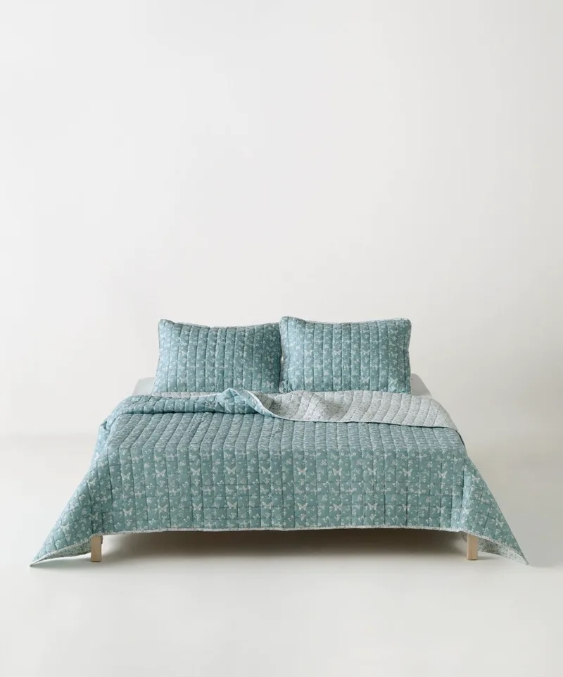 Σετ Κουβερλί Υπέρδιπλο 3 Τεμαχίων Kentia Evanthia 2 Mint Green- White 220x240