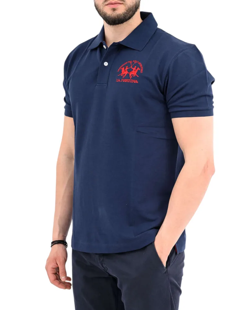 La Martina Ανδρική Polo Μπλούζα 3LMCCMP11-07017 Μπλε