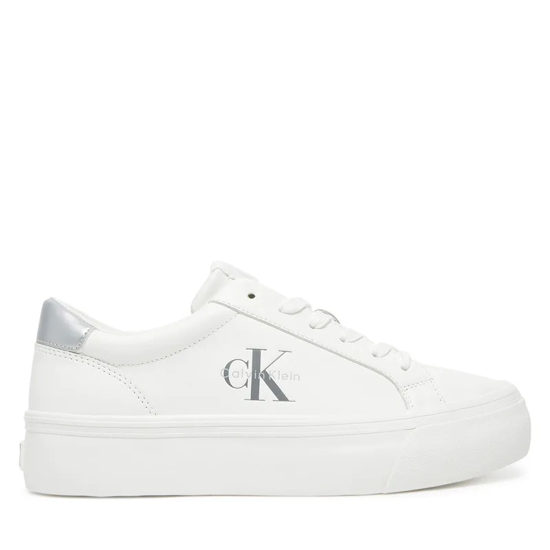 Αθλητικά Calvin Klein Jeans Vulc Flatf Lth Silver Logo Tag YW0YW01877 Λευκό