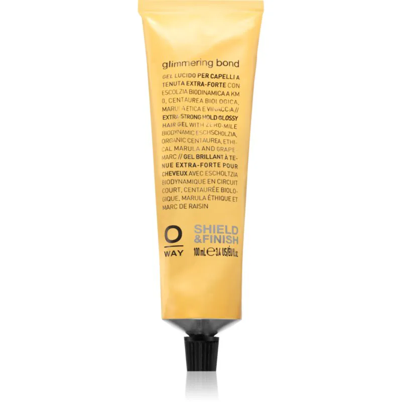 Oway Shield & Finish Glimmering Bond έξτρα δυνατό τζελ για δυνατά, λαμπερά χτενίσματα 100 ml