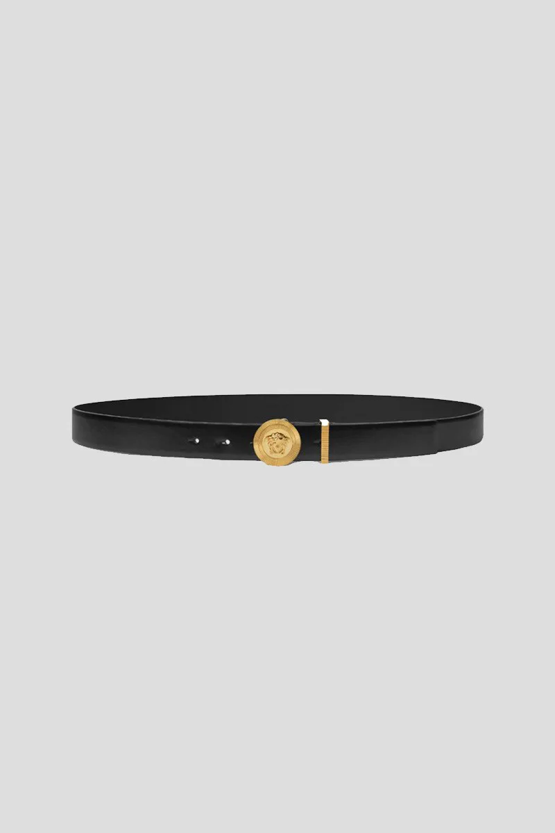 VERSACE Ανδρικό Μαύρο Medusa Logo Leather Belt