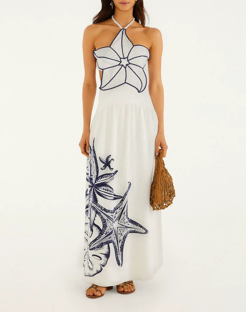 FARM RIO COAST STARS OFF-WHITE MAXI DRESS-COAST STARS OFF-WHITE 355385-25201-25201 OffWhite