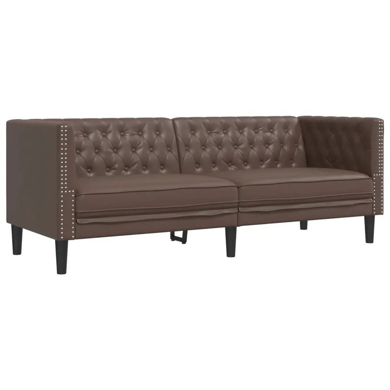 vidaXL Καναπές Chesterfield Τριθέσιος Καφέ από Συνθετικό Δέρμα