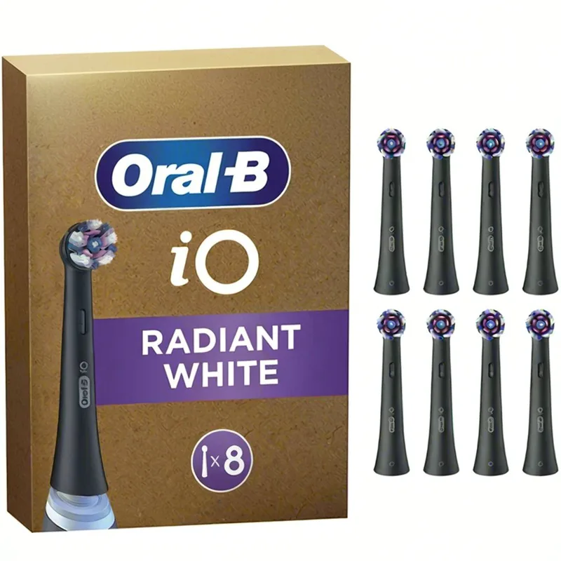 Oral-B iO Radiant White Brush Heads Black Ανταλλακτικές Κεφαλές Βουρτσίσματος για Επαγγελματικό Καθαρισμό & Λευκότερα Δόντια σε Μαύρο Χρώμα 8 Τεμάχια