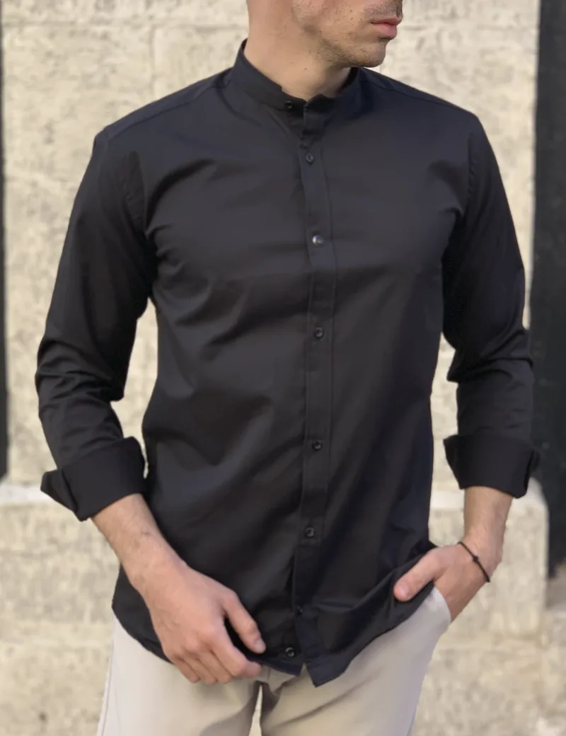 Ben Tailor ανδρικό μαύρο πουκάμισο με μάο γιακά 0589