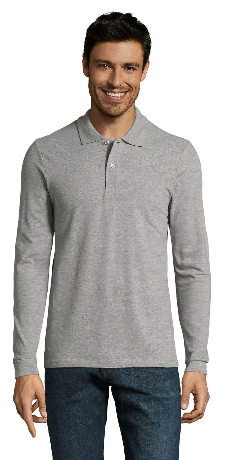 Ανδρικό μακρυμάνικο πόλο πικέ Sol's Perfect LSL Men - 02087 Grey Melange