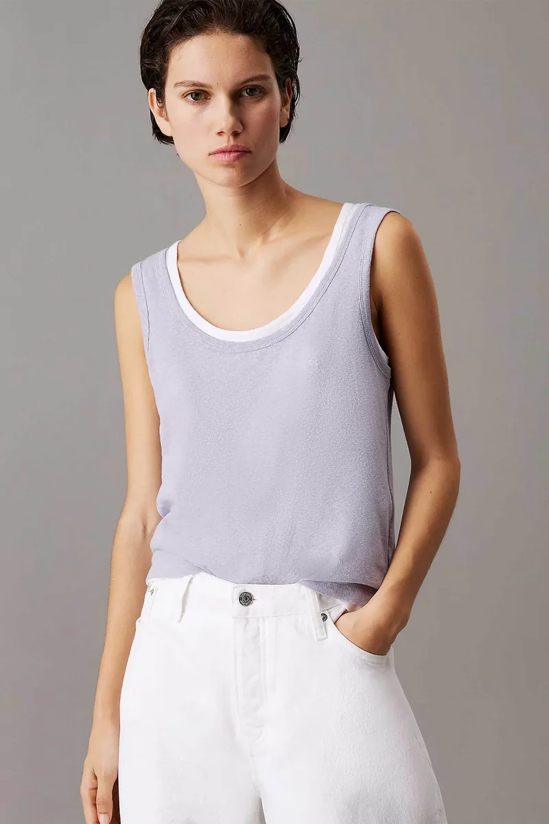 Calvin Klein γυναικείο αμάνικο τοπ με λινάρι Slim Fit - K20K208396 Λιλά