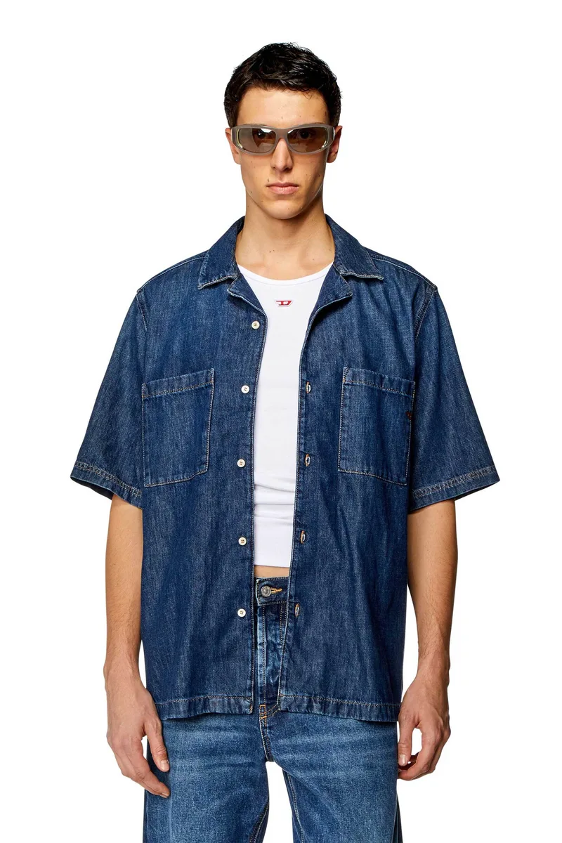 Diesel ανδρικό denim πουκάμισο με κοντό μανίκι Regular Fit "D-Paroshort" - W24A03534068KD Μπλε