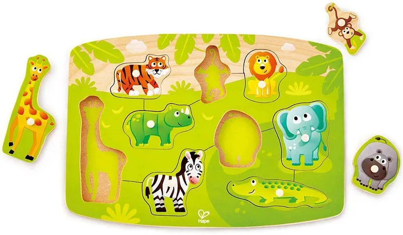 ΠΑΖΛ ΜΕ ΤΑ ΖΩΑ ΤΗΣ ΖΟΥΓΚΛΑΣ HAPE HAPPY PUZZLES JUNGLE PEG PUZZLE 10 ΤΕΜ