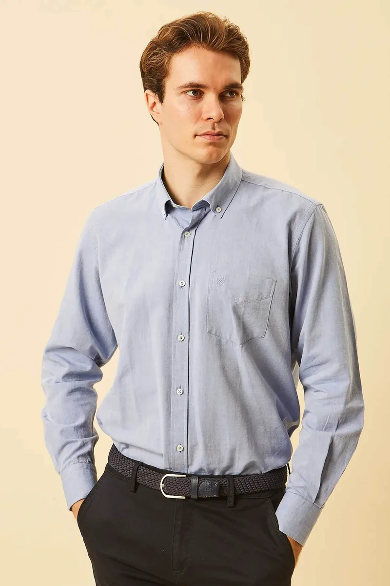 DORS ανδρικό πουκάμισο oxford button down με τσέπη και κεντημένο λογότυπο Regular Fit - 1040002.C03 Μπλε Ανοιχτό