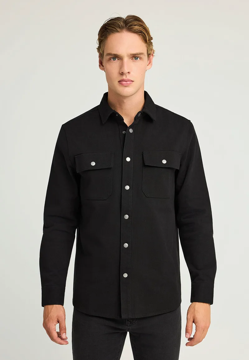 Overshirt τζιν ανδρικό πουκάμισο με τσέπες στο στήθος