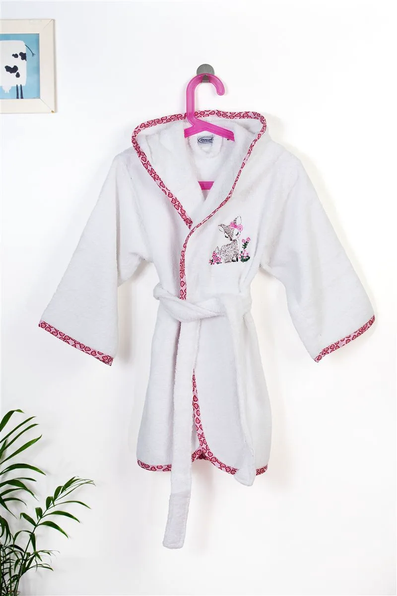 Μπουρνούζι Με Κέντημα kids Deer 197 Size: 02 White-Ροζ 100% Cotton