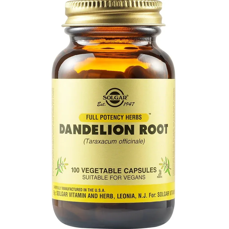 Solgar Dandelion Root Συμπλήρωμα Διατροφής Ταραξάκου για Αντιμετώπιση Πεπτικών Διαταραχών, Αποτοξίνωση Ήπατος & Ουροποιητικού 100veg.caps