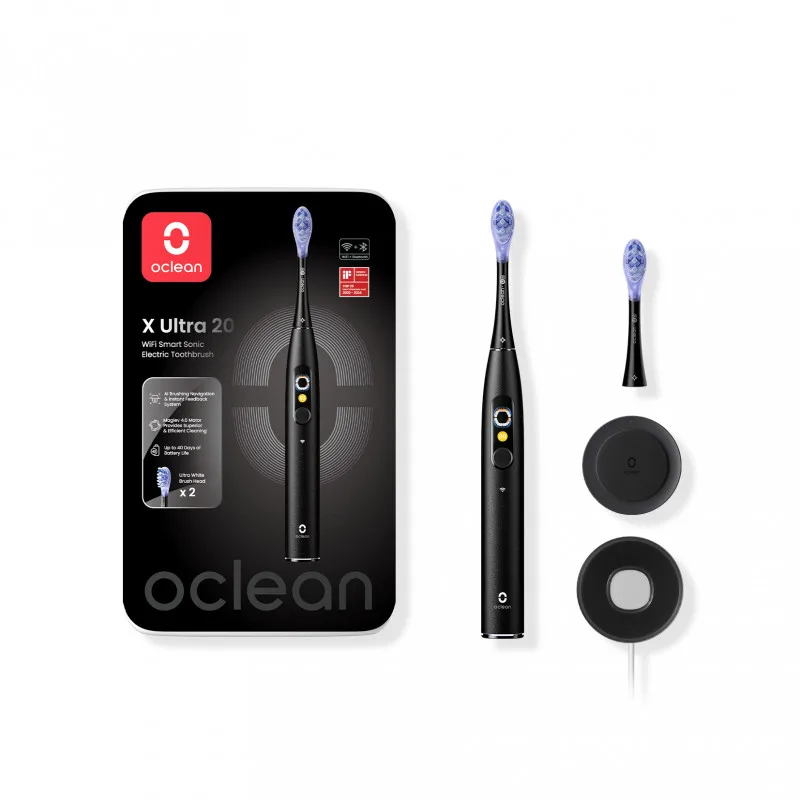 Ηλεκτρική οδοντόβουρτσα Oclean X Ultra 20, φωνητική βοηθός AI, 84000 στροφές ανά λεπτό, Wi-Fi, Bluetooth, οθόνη αφής, αυτονομία έως 40 ημέρες, Μαύρο