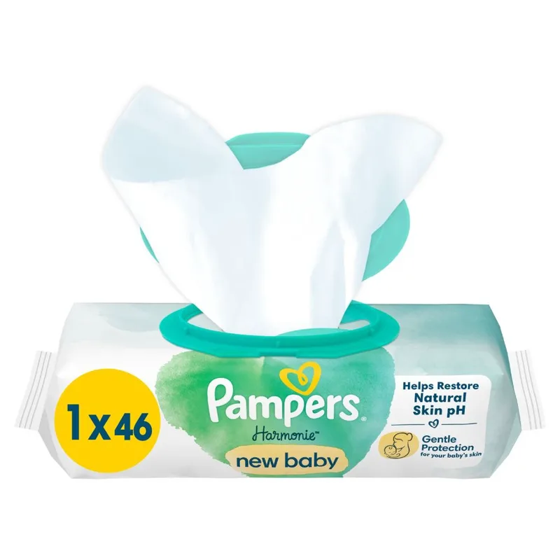 Μωρομάντηλα Pampers Harmonie New Baby Με Καπάκι 46τεμ