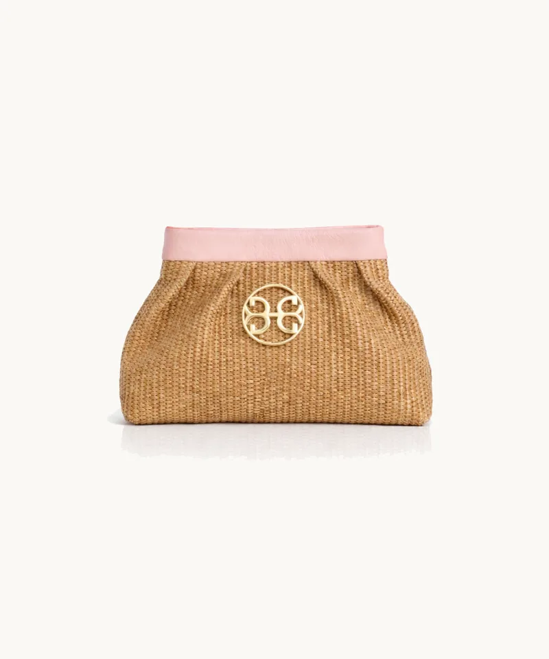 Bonendis Kiss Small in Raffia & Ροζ Leather Ρόζ