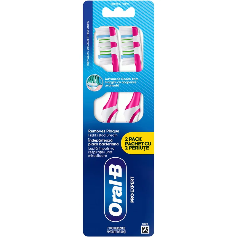 Oral-B Pro Expert Deep Clean Medium Toothbrush Χειροκίνητη Οδοντόβουρτσα με Μέτριας Σκληρότητας Ίνες για Αφαίρεση Πλάκας & Αντιμετώπιση της Κακοσμίας του Στόματος 2 Τεμάχια - Ροζ - Ροζ