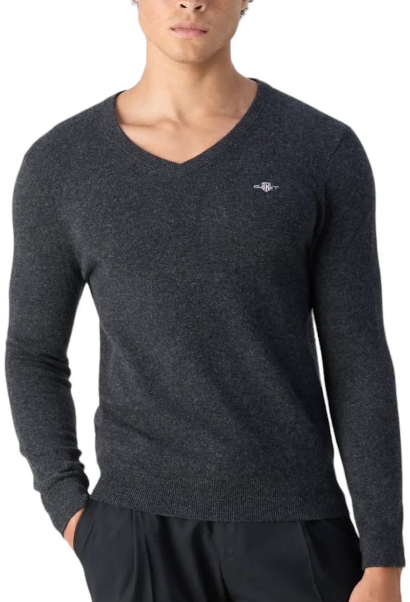 Πουλόβερ Gant Extrafine Lambswool V-Neck 8050274-097-DK CHARCOAL MELANGE Ανδρικό