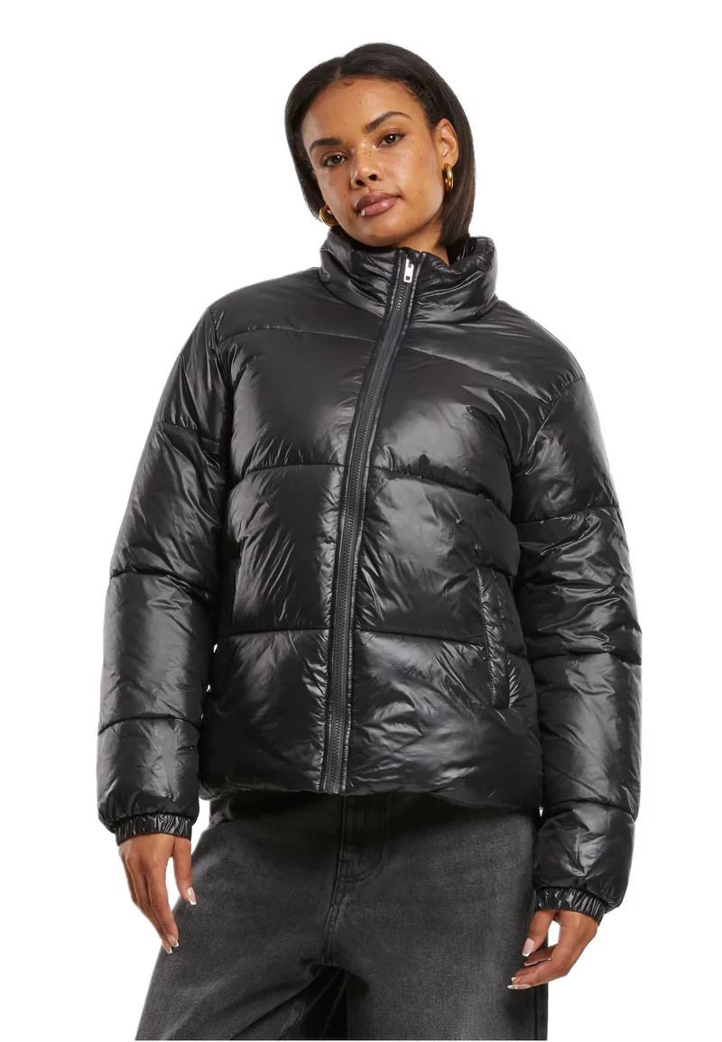 Ladies Recycled Short Shiny Puffer Jacket Urban Classics TB7003-00007 Black