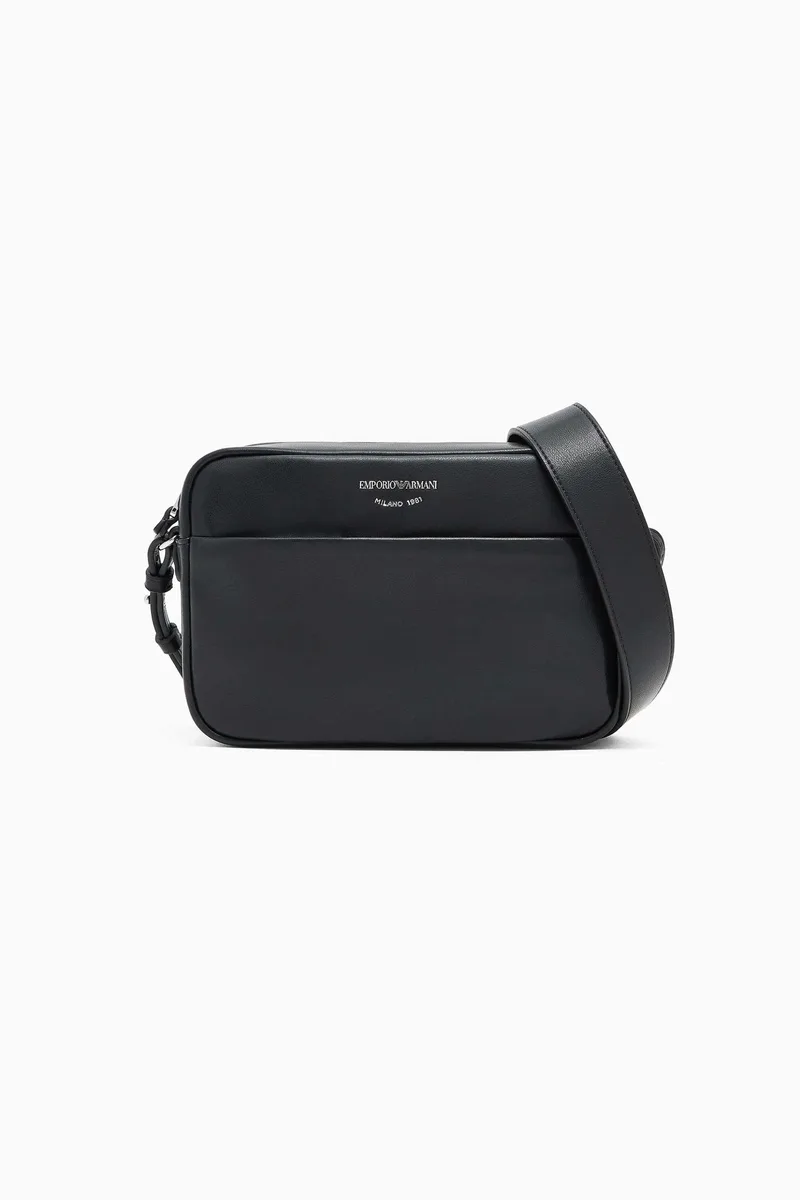 Emporio Armani γυναικείο δερμάτινο mini bag crossbody με λογότυπο - EW003032AF19229 Μαύρο