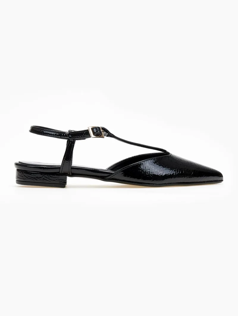 TFP Patent Pointed Ballerinas Ankle Strap - 128 - Black