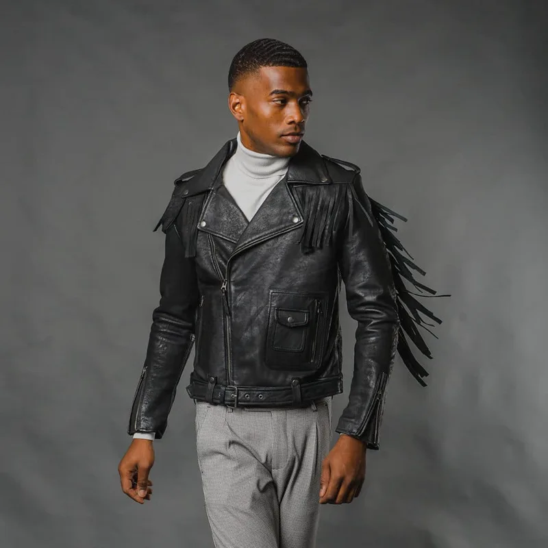 Fashionable Perfecto Jacket Μαύρο Με Κρόσια 100% Leather (Modern Fit)