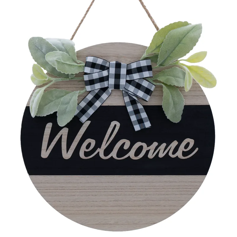 Ξύλινο Κρεμαστό Διακοσμητικό "Welcome" Στρογγυλό Διαμέτρου 30cm σε 2 Χρώματα Μαύρο