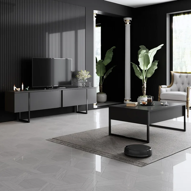 Σετ Επίπλων Σαλονιού Luxe Set - Anthracite, Black 618Bly1169 (180x47x30 cm)