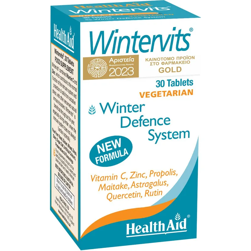 Health Aid Wintervits Συμπλήρωμα Διατροφής Βιταμίνης C, Ψευδάργυρου, Πρόπολης & Εκχυλίσματος Βοτάνων για Ενίσχυση του Ανοσοποιητικού Συστήματος Κατά της Γρίπης & του Κρυολογήματος 30tabs