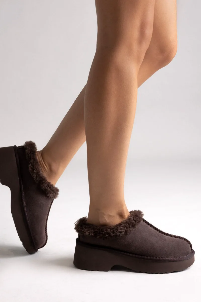 KELARA Winter Slippers Warm Lining - K51301 - Brown Suede
