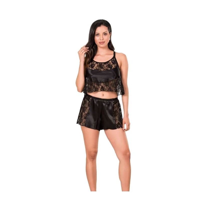 Γυναικείο BabyDoll Με Λεπτομέρεια Δαντέλα - Μαύρο