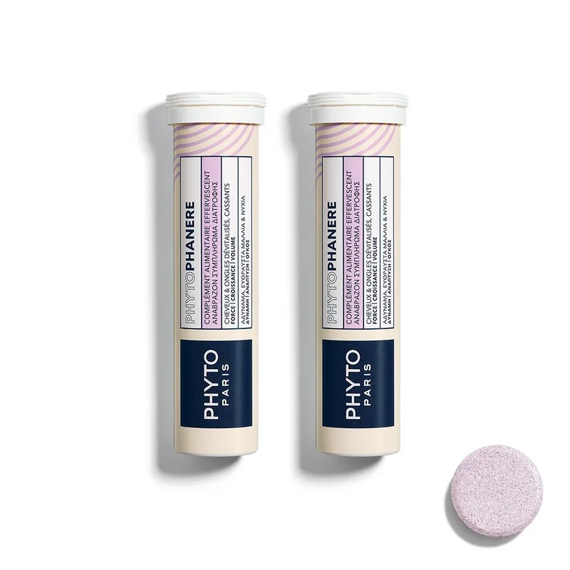 Phyto Phytophanere Συμπλήρωμα Διατροφής Βιταμινών, Μετάλλων & Εκχυλίσματος Τσουκνίδας για Δύναμη, Ανάπτυξη & Όγκο σε Άτονα, Εύθραυστα Μαλλιά & Νύχια με Γεύση Σμέουρο & Μύρτιλο 30 Effer.tabs (2x15 Effer.tabs)