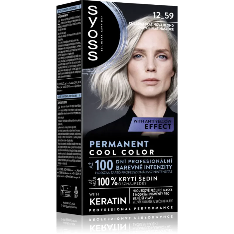 Syoss Permanent Cool Color μόνιμη βαφή μαλλιών με ψυχρούς υποτόνους απόχρωση 12-59 Cool Platinum Blond 1 τμχ
