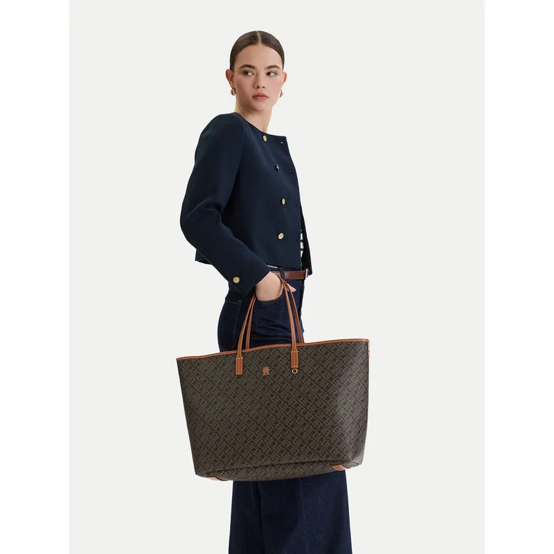 Τσάντα Tommy Hilfiger Th Monoplay Maxi Tote Le AW0AW18850 Μαύρο