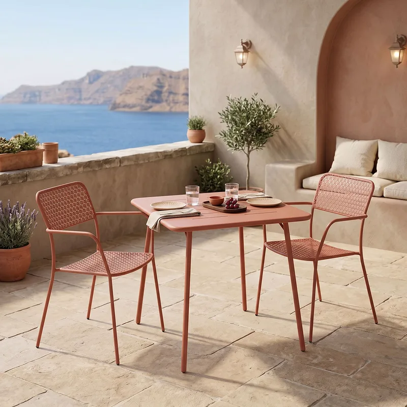 Τραπεζαρία Moraja Federal pakoworld σετ 3τεμ terracotta μέταλλο 70x70x73εκ - PAKO WORLD - 200-001696