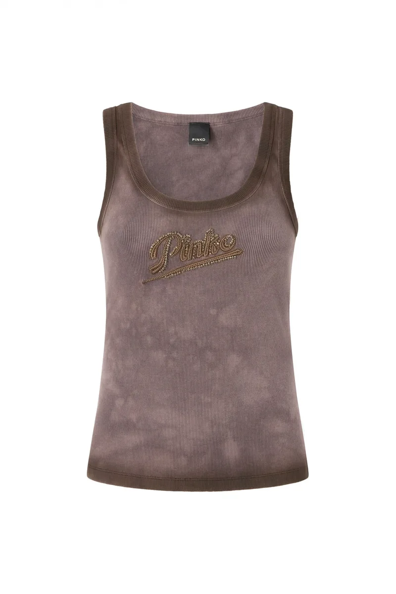 PINKO ΦΑΝΕΛΑΚΙ COSMOPOLITAN TANK TOP ΚΑΦΕ ΜΕ ΚΕΝΤΗΜΑ PINKO