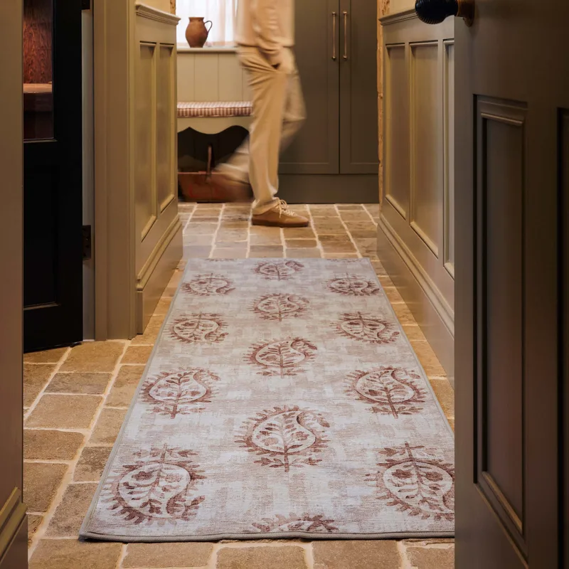 Woodblock Paisley Rust Eco-Washable Runner