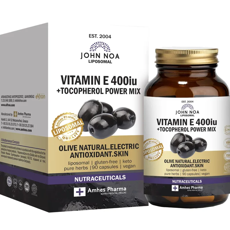 John Noa Liposomal Vitamin E 400IU Συμπλήρωμα Διατροφής Βιταμίνης Ε Λιποσωμικής Μορφής για την Καλή Υγεία των Μαλλιών, Νυχιών & Δέρματος Ενίσχυση του Ανοσοποιητικού με Αντιοξειδωτικές Ιδιότητες 90caps