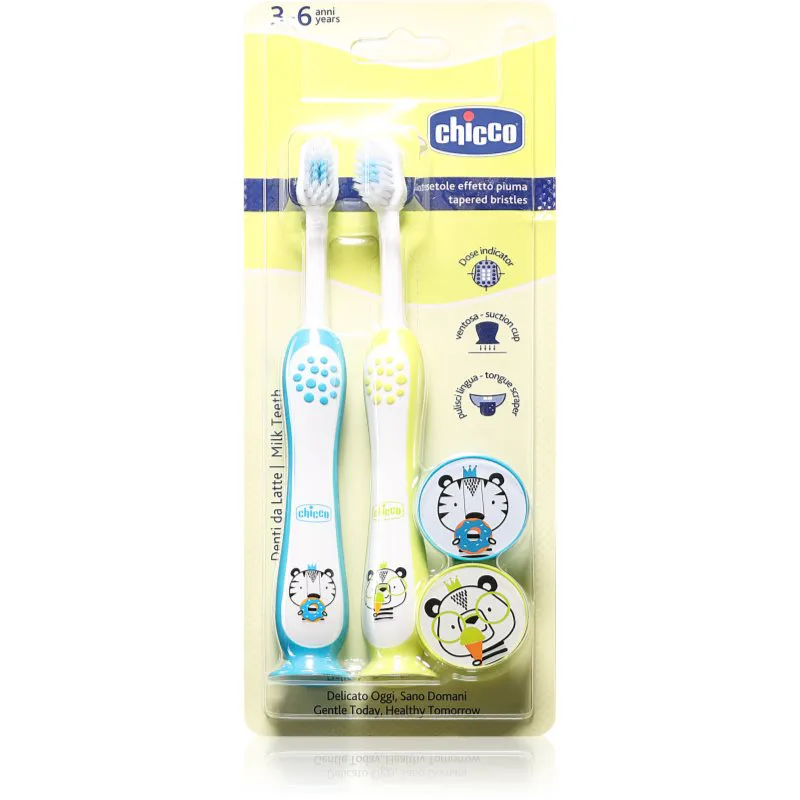 Chicco Toothbrush Set 3-6 y+ παιδική οδοντόβουρτσα με βεντούζα Tiger-Panda