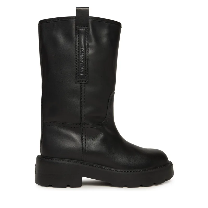Μποτάκια Tommy Jeans Tjw Leather Mid Tubular Boot EN0EN02834 Μαύρο