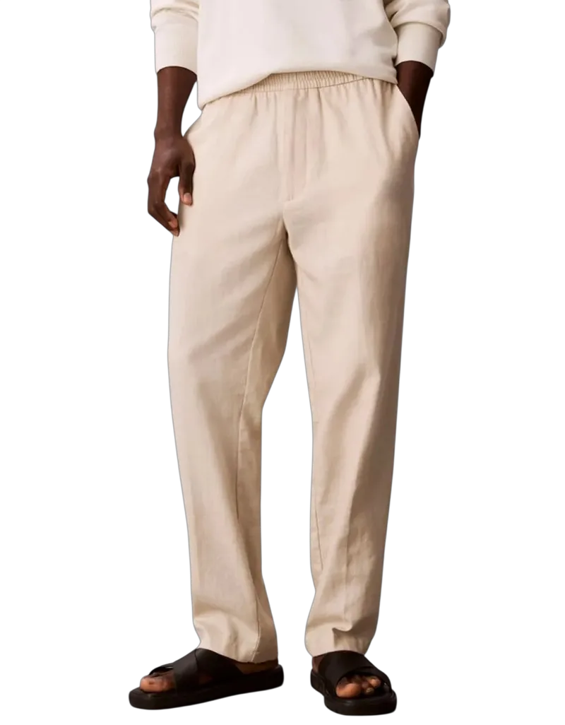 Ανδρικό Λινό Παντελόνι Μπεζ Calvin Klein LV04LF619G-2JX