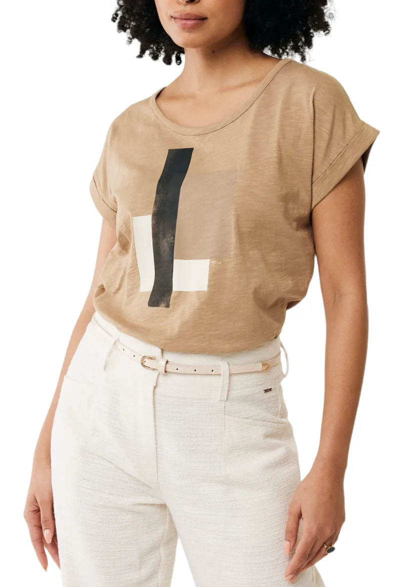 Top Mexx Capsleeve Woven Front Jersey Back TU2008033W-Sand Γυναικείο