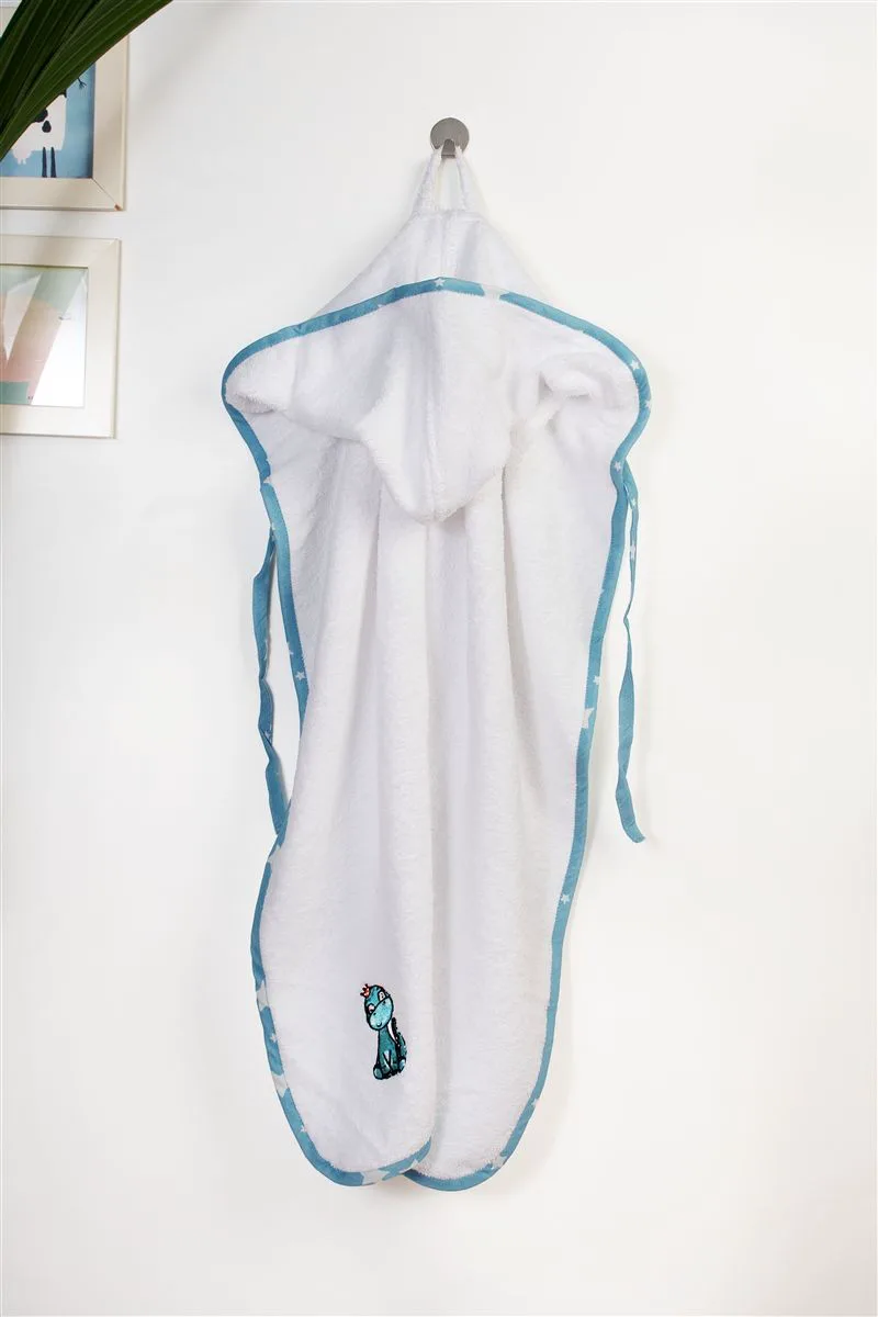 Κάπα Με Κέντημα Bebe 75x85εκ. Dinosaur 180 White-Sky Blue Dimcol (Ύφασμα: Βαμβάκι 100%, Χρώμα: Λευκό) - DimCol - 31141429033