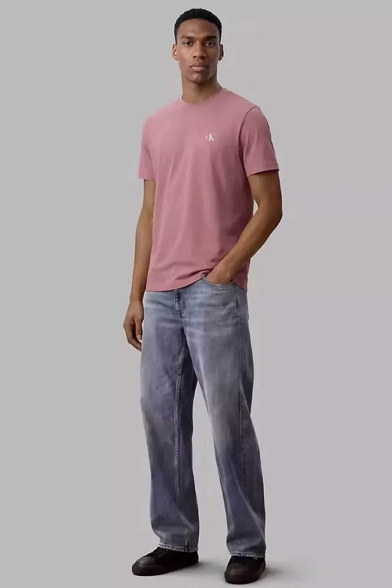 Calvin Klein Jeans ανδρικό T-shirt μονόχρωμο με λογότυπο Regular Fit - LV04RD254G Ροζ