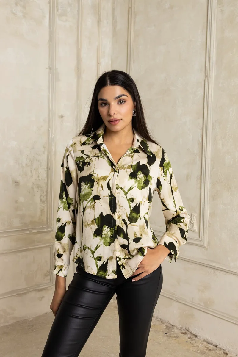 ΠΟΥΚΑΜΙΣΟ FLORAL ΜΕ ΓΙΑΚΑ LIME