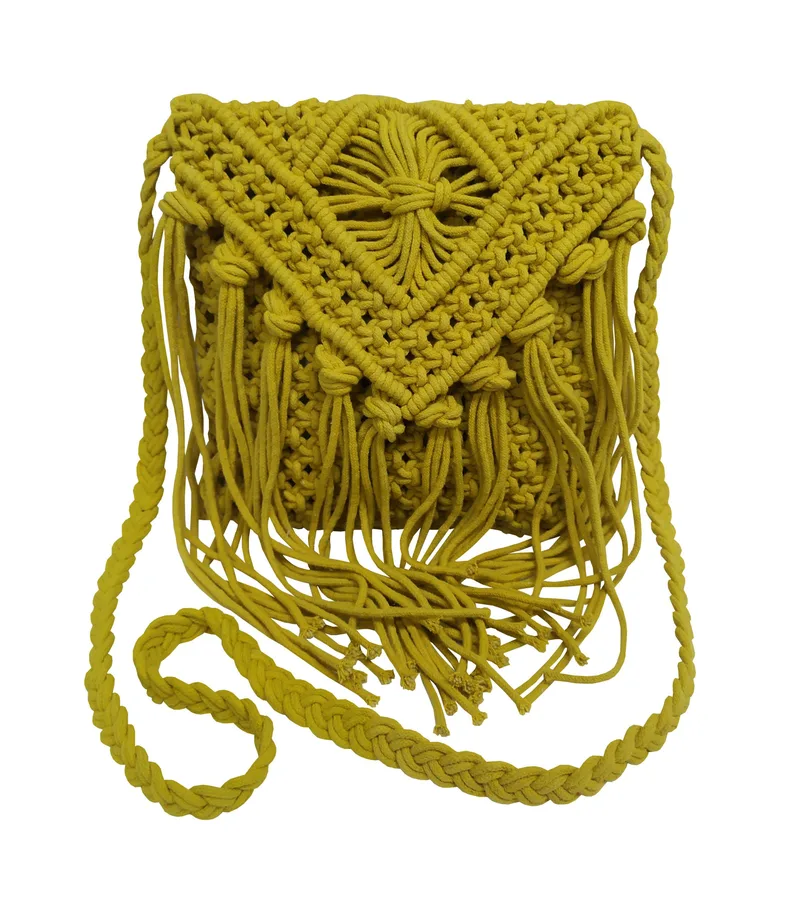 Τσάντα Macrame Yellow 20x25εκ. Komvos Home 7012286-2 (Ύφασμα: Βαμβάκι 100%) - KOMVOS HOME - 7012286-2