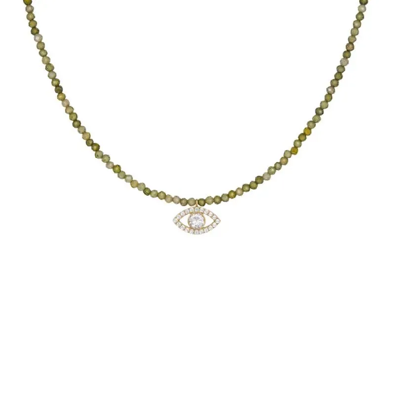 Χρυσό κολιέ Nephrite Κ14 με πετράτο ματάκι 046312 046312 Χρυσός 14 Καράτια