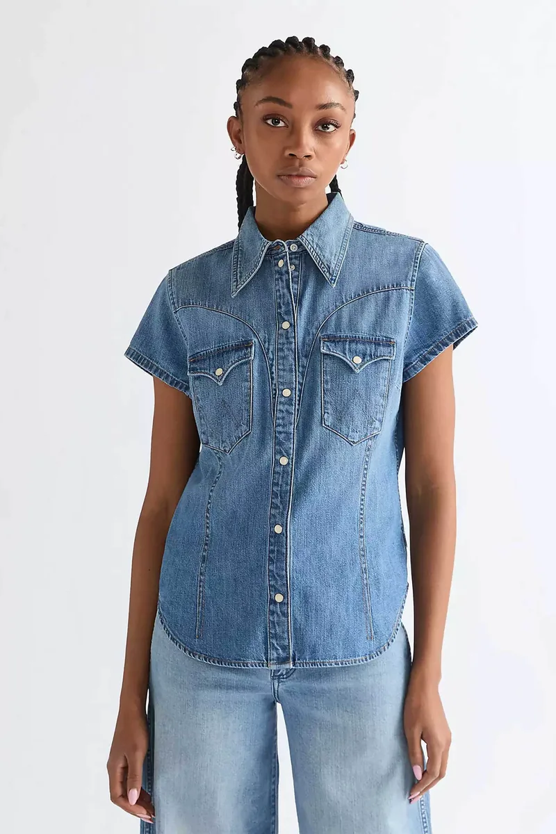 Wrangler® γυναικείο denim πουκάμισο Slim Fit "Western" - 112378113 Denim Blue